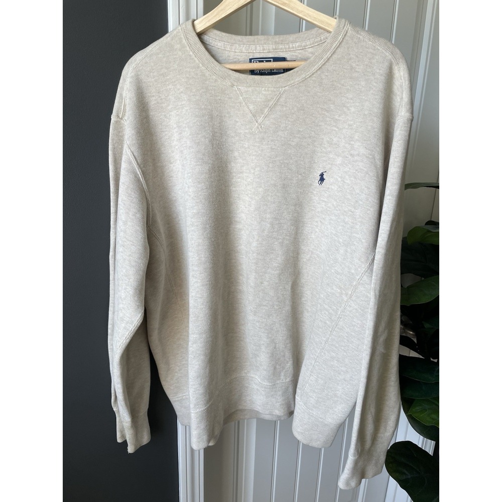 Vtg 90s Polo Ralph Lauren V-Stitch Crewneck Sweatshirt Oatmeal Beige Size XL
